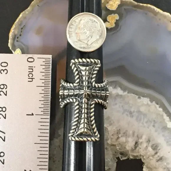 Carolyn Pollack Southwestern Style Sterling Decorated Cross Ring For Women - Picture 9 of 10